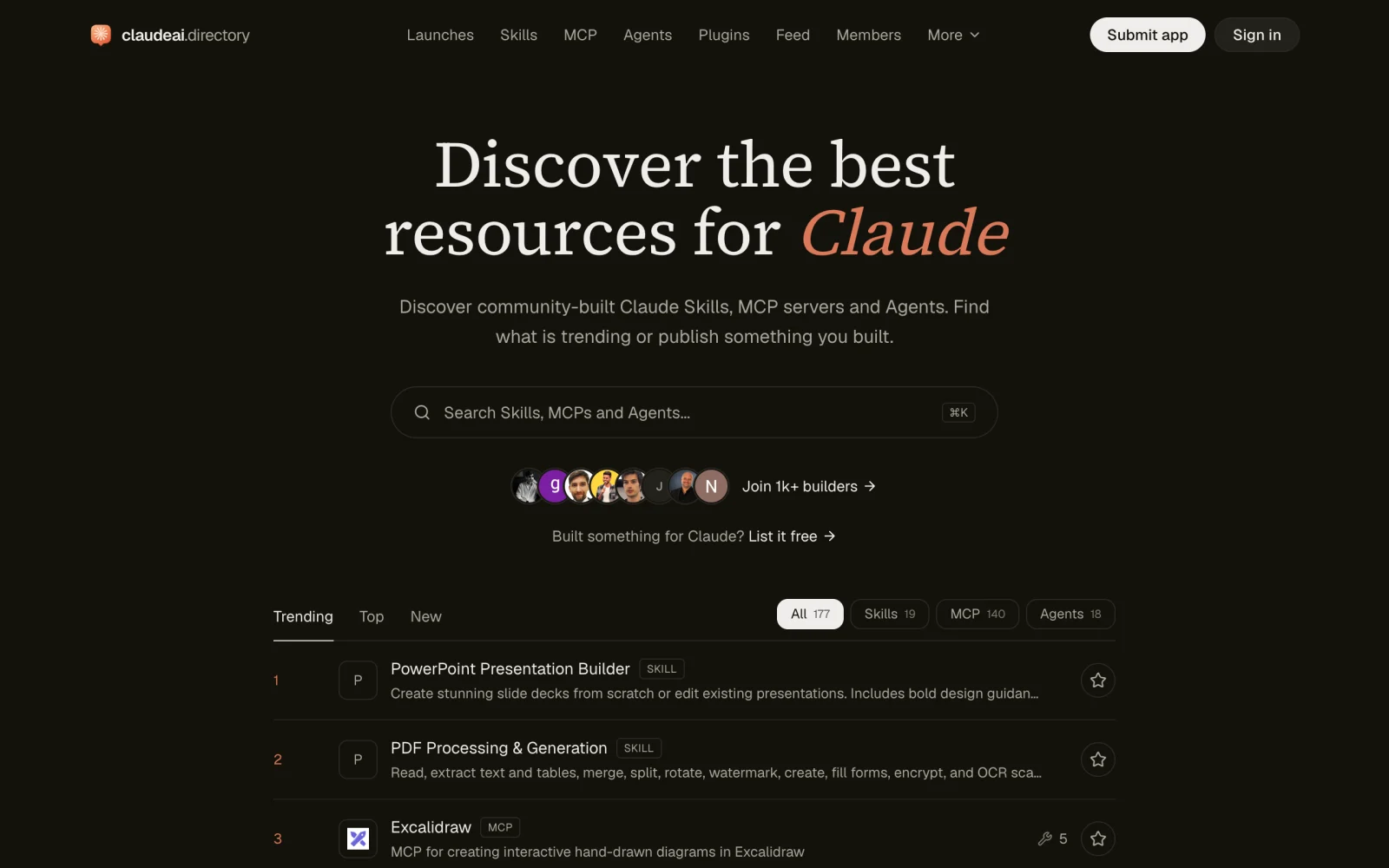 ClaudeAI Directory home page