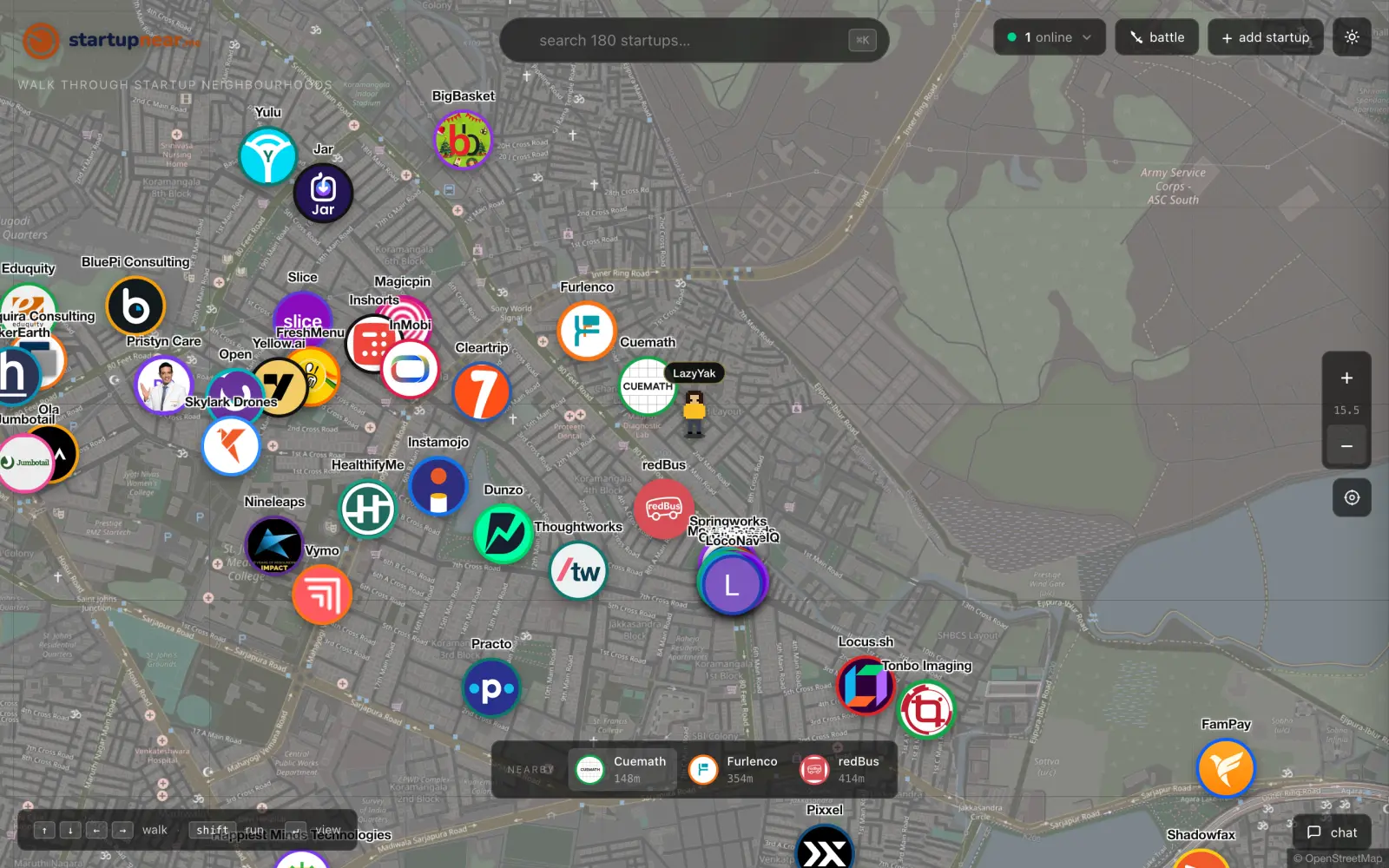 StartupNear.me map of Bangalore startups